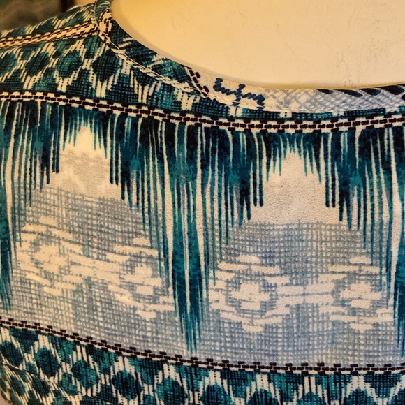 PL STYLE & CO NWT SLEEVELESS BUTTON BLOUSE SCOOP NECK TURQUOISE WHITE ABSTRACT - Picture 7 of 8